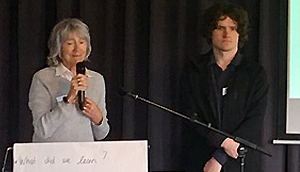 Judi Walker and Tim Galpin presenting on stage