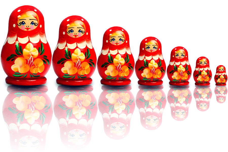 Babushka dolls from small to large