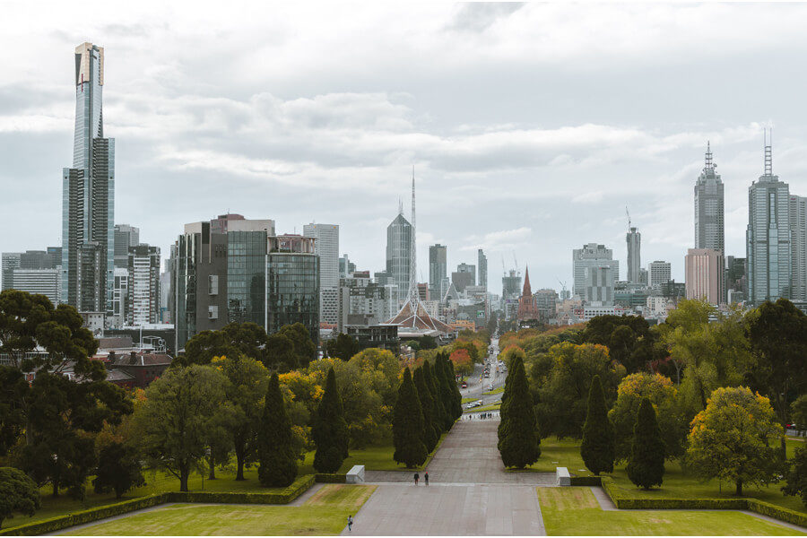 The City of Melbourne with lots of greenery in the foreground