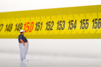 Illustration of an obese man looking at a giant tape measure