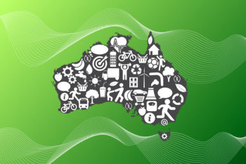 Illustration of the outline of Australia filled with icons related to the many aspects of prevention