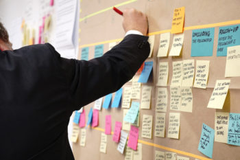 Post-it notes on a planning board