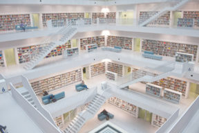 A large modern library covering several floors