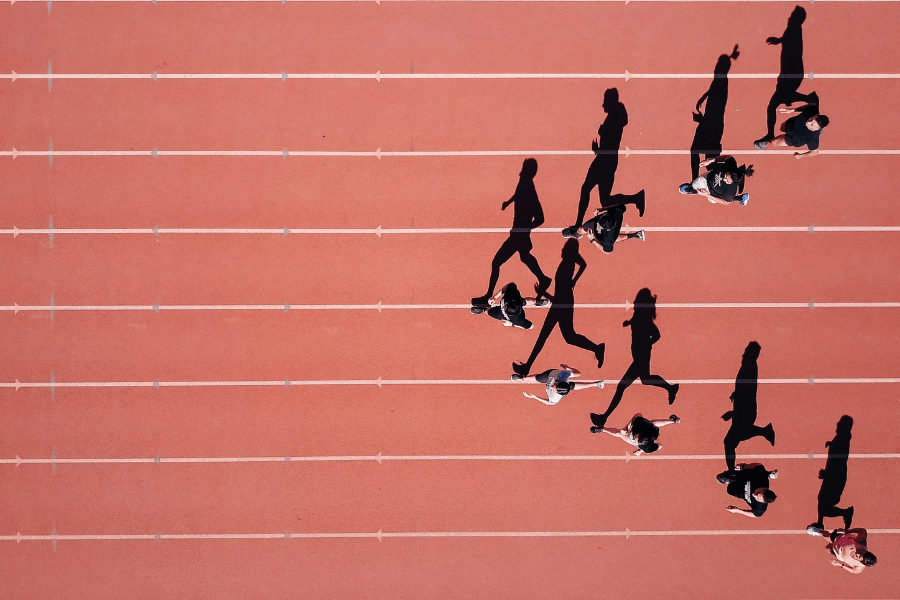 Runners on a race track