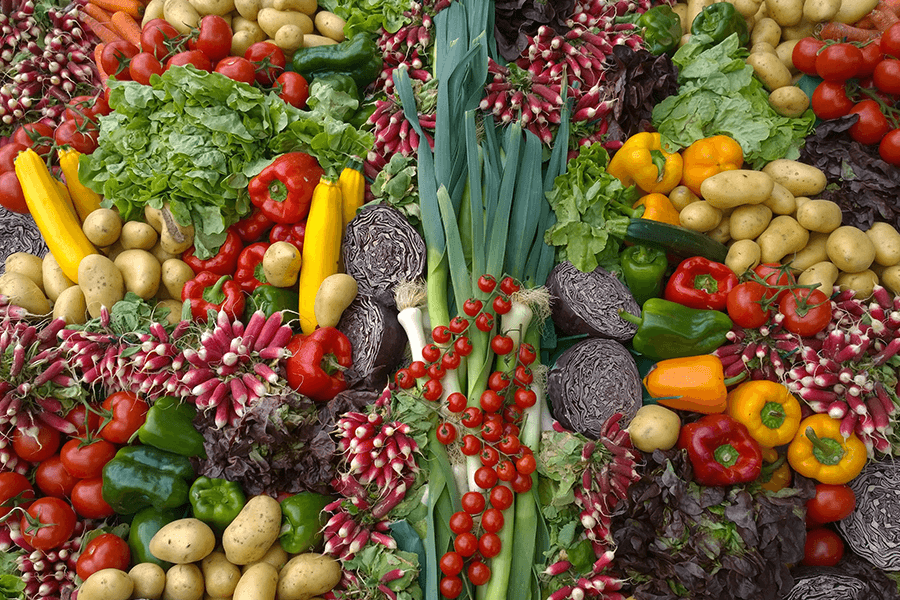 Range of different vegetables on display