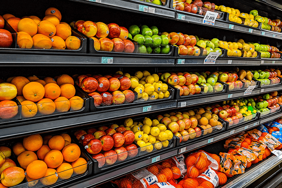 Healthy food on supermarket shelves