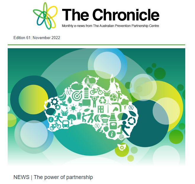 Cover of The Chronicle, News from the Prevention Centre, Edition 61: November 2022. The lead headline is "The power of partnership”