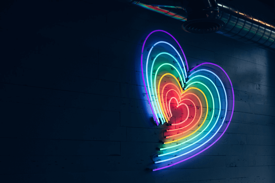Neon heart sign in rainbow colours