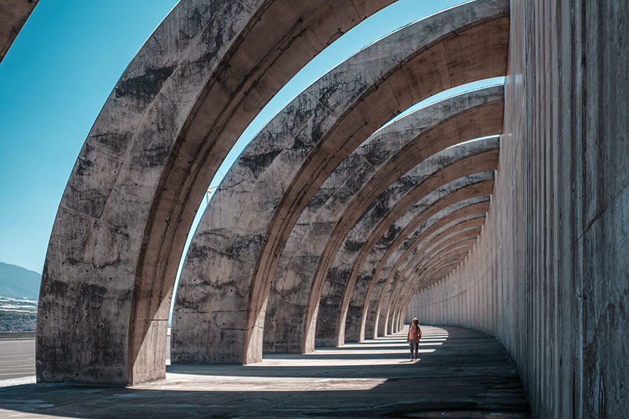 A row of concrete arches