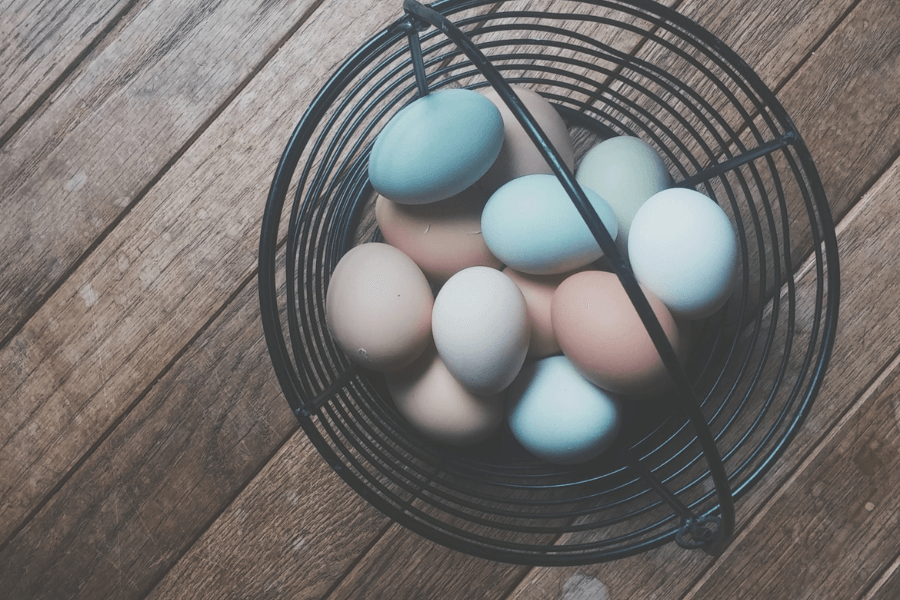 Basket of colourful eggs for Easter