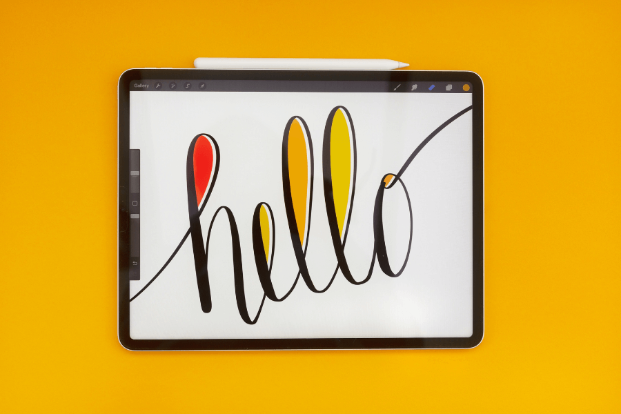 Word 'hello' presented on an ipad
