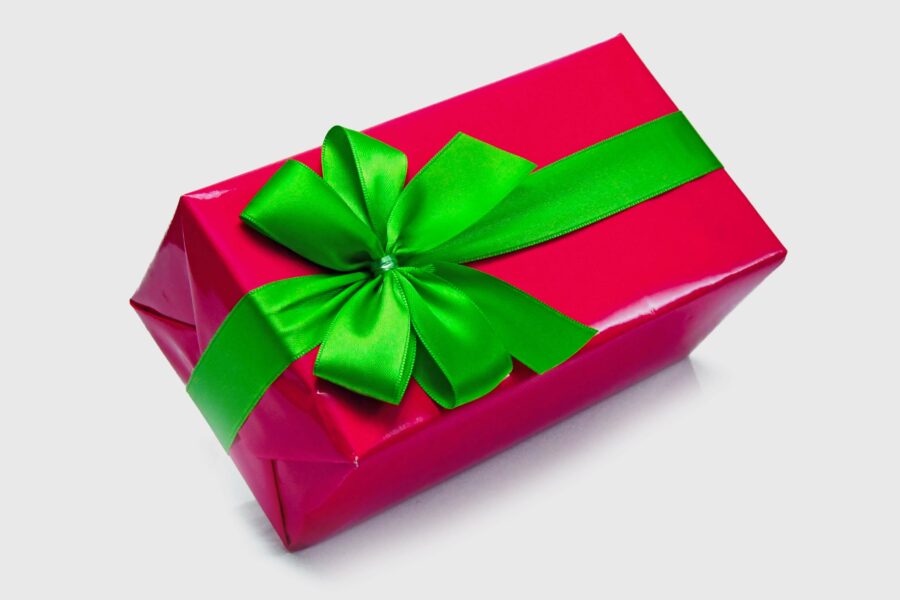 Wrapped present with a bow