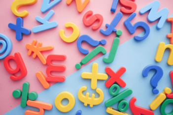 Colourful jumble of letters and symbols
