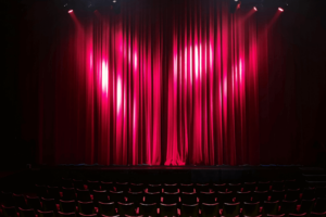 Spotlight on red theatre curtain